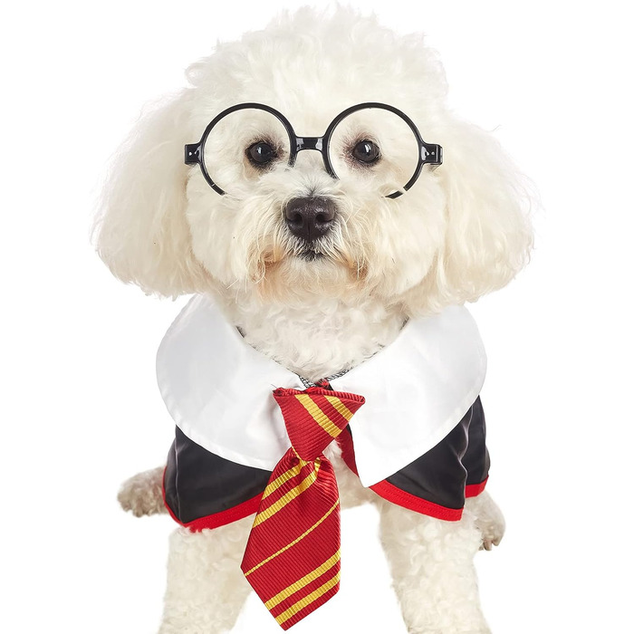 Сорочка для собак на Хелловін Impoosy: кумедний костюм кота-чаклуна, м'який одяг з окулярами (розмір M, обхват шиї 35,6 см) чорний