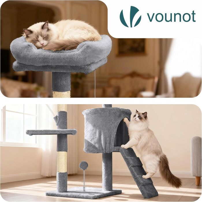 Кігтеточка для котів Vounot® – багатоярусна, 112 см, сіра, з платформами та іграшками