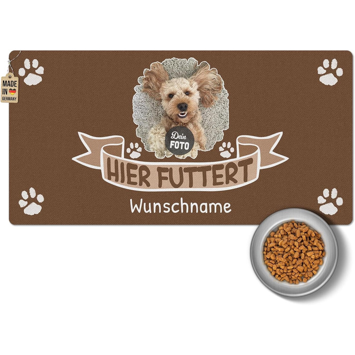 Персоналізована підставка під миску для тварин з фото та ім'ям - PR Print. Фартух для собак та котів, миється, нековзкий (80 x 40 см)