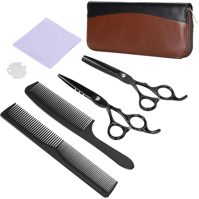 Набір професійних ножиць для грумінгу собак та котів: ножиці для розрідження та прямі, гребінець