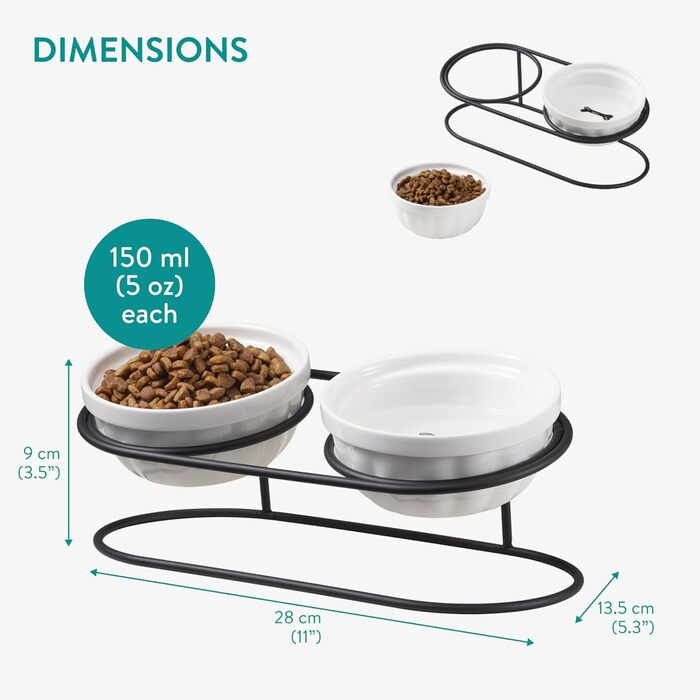 Керамічна миска для кота Navaris з чорним металевим підставкою - піднята миска для котів - об'єм 150 мл - підходить для мікрохвильової печі та мийки - миска для котів - миска для корму для котів