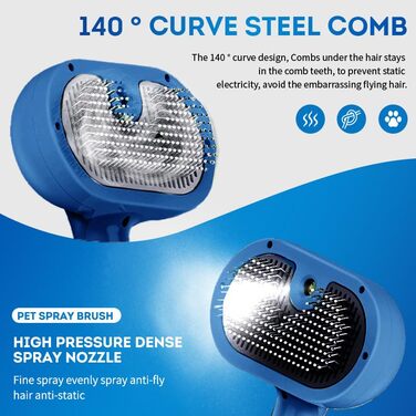 Щітка для котів Sylswx з парою, 3 в 1, для довгої та короткої шерсті, також для собак, проти статичної електрики та ковтунів, біла (блакитна)