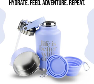 Водяна пляшка для собак Hogg Hydro Hound з нержавіючої сталі, ізольована, 907.2 г, з написом 