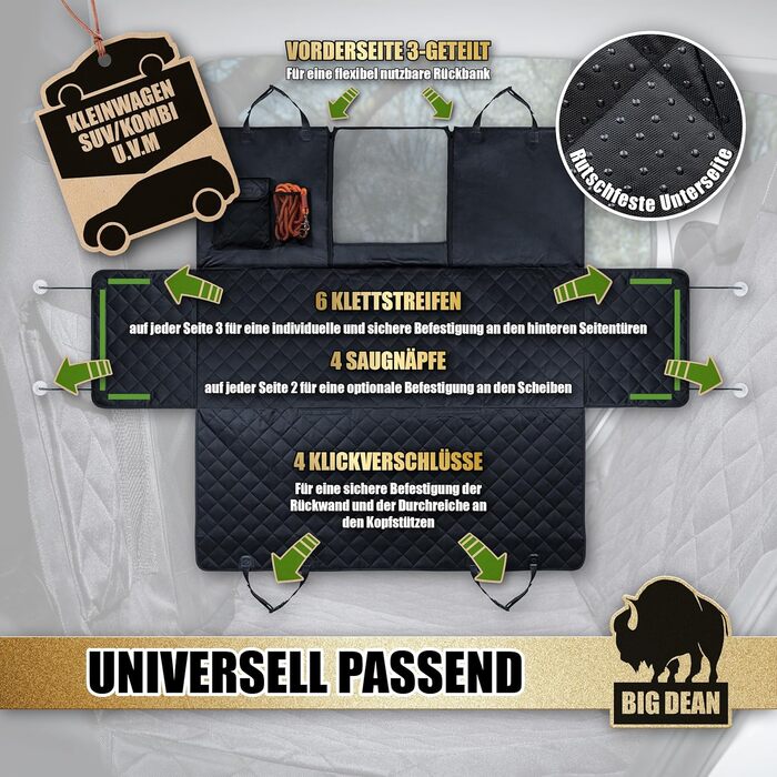 Захисна накидка на заднє сидіння авто BigDean Premium - водовідштовхувальна, для собак, універсальна