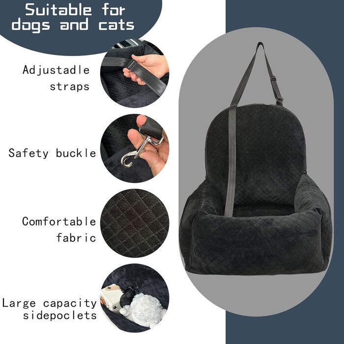 Автокрісло для собак: безпечне та зручне автосидіння для собак, підходить для малих та середніх порід, легко розбирається (чорний, Medium)