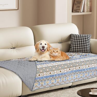 Водонепроникний двосторонній килимок для собак YOSEPATI, 178 x 76 см, бежевий з візерунком медальйон, для собак, котів, дітей, зручний для диванів та меблів, легко миється