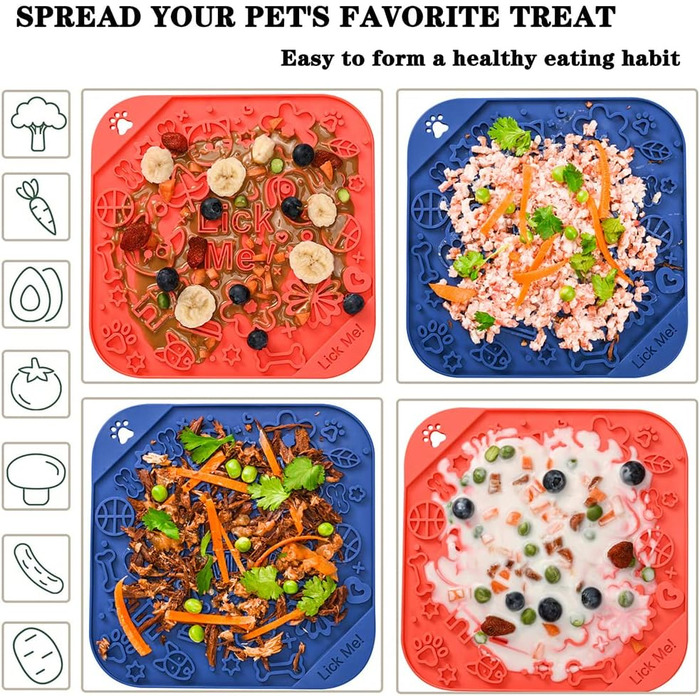 Килимок для собак та котів Leckmatte 2 шт. з присосками + лопатка, повільний годівник, антиковзаюча поверхня, зменшує нудьгу та тривогу, для корму, ласощів, йогурту, арахісової пасти (20x20 см, колір C)