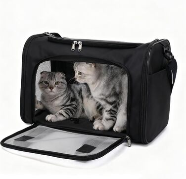 Транспортна сумка для кота/собаки HOCLAUHO - велика, портативна, складана, дихаюча, для подорожей, для двох котів/маленького собаки (світло-чорний)