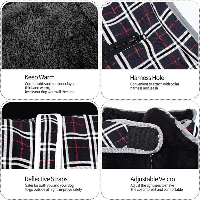 Зимовий теплий теплий жилет для собак Eastlion в клітинку, одяг для собак, жилет з отвором для шлейки, чорний, XS, M, L, XL