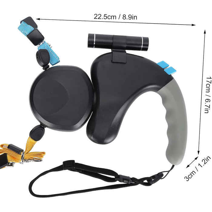 Подвійна собача шлейка, висувна шлейка з LED-підсвічуванням для двох собак, з фіксатором, регульована шлейка для домашніх тварин з двома головами, 9,8 футів, поворот на 360° без перекручування (Чорний)