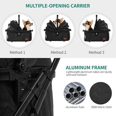 Візок для собак YITAHOME - чорний, для маленьких собак до 15.9 кг, 3-в-1, складаний, візок для котів та дітей