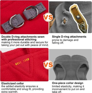 Пуловер для собак BeautyZoo з флісу, теплий зимовий одяг для маленьких та середніх собак, червоний, розмір L (обхват грудей 48.2 см)