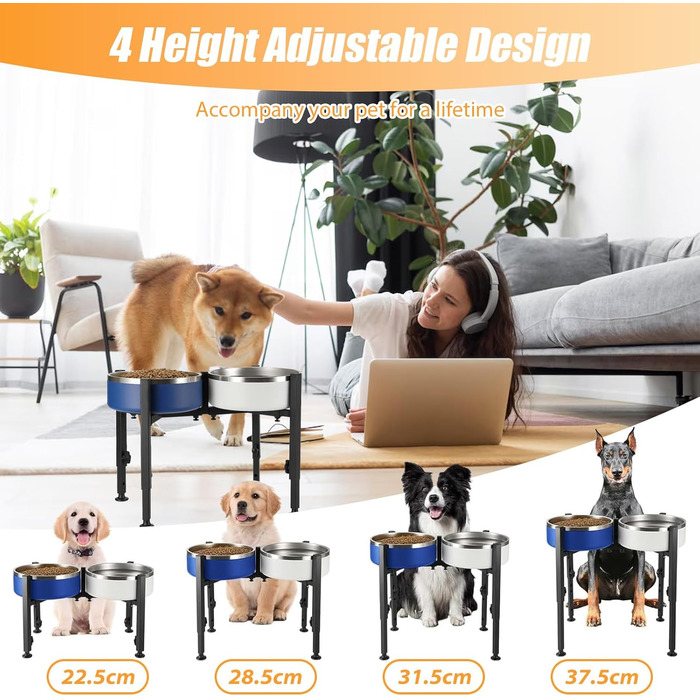 Підвищений годівниця для собак з регульованою висотою та шириною (17-30 см), металева стійка для мисок, підходить для великих, середніх та маленьких собак (миски не входять)