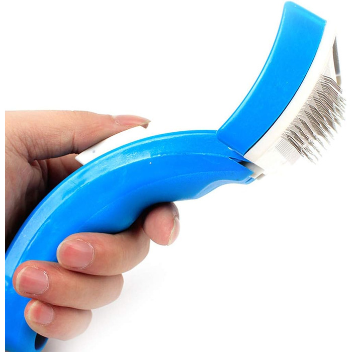 Професійна щітка для грумінгу собак та котів: викрутна головка, гребінець з крапками, синього кольору