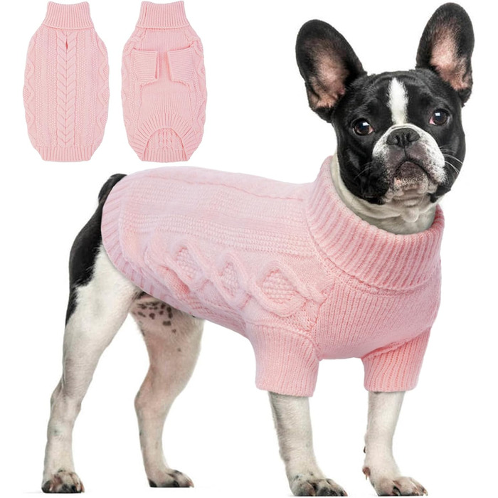 Теплий пуловер для собак середнього розміру з отвором для повідка, рожевий (L)