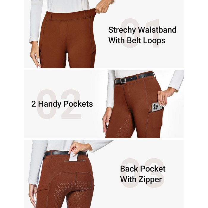 Легінси для верхової їзди FitsT4 Winterreitleggings з флісу, силіконовим повним обхватом, з блискавками та петлями для ременя (XS, Іржаний)