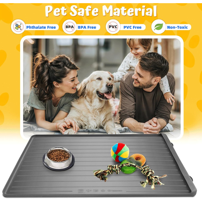 Килимок для годування собак - 99 x 68 см, великий силіконовий килимок для тварин з кишенею для сміття та високими бортиками, вологостійкий килимок для собак та котів, запобігає розливанню, 39''x27''