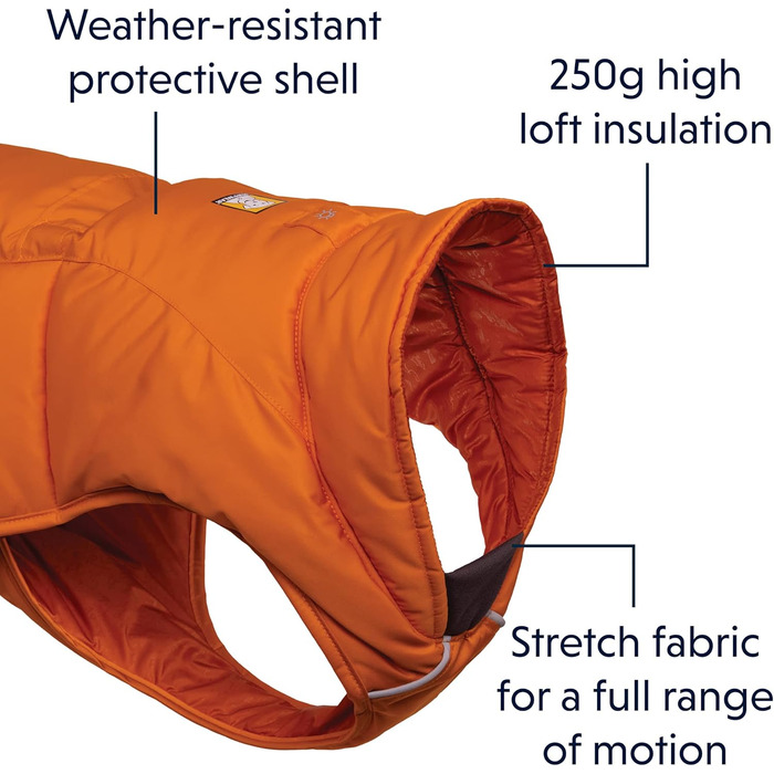 Ruffwear Quinzee утеплена зимова куртка для собак, розмір L, помаранчева, пакується