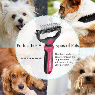 Гребінець для вичісування собак та котів OneCut - вичісування, розплутування, видалення ковтунів (червоний)