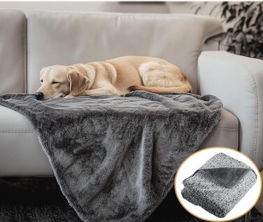 Водонепроникний килимок для собак 100x120 см - м'який, пухнастий, для собак середніх порід до 16 кг, чорно-білий, підходить для вулиці та дивану