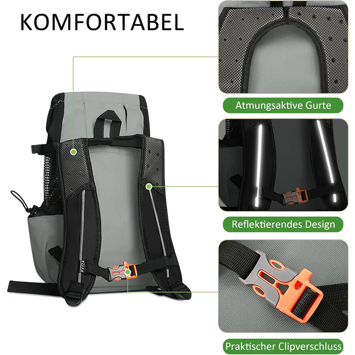 Рюкзак-переноска для собак ALLSOPETS, регульований, сірий шалфей, L