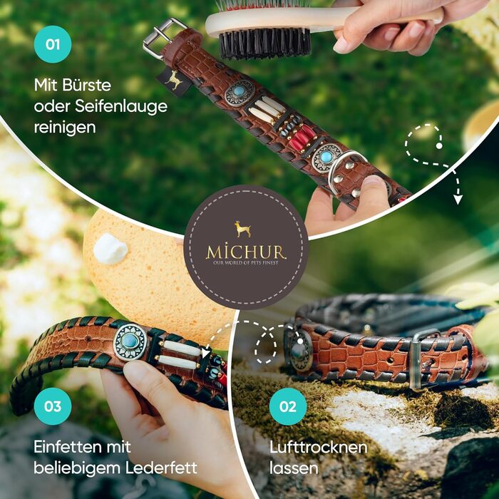 Ошийник для собак Carlota Halsband Indianer: шкіряний ошийник з бірюзовими каменями, різні розміри (41-49 см)