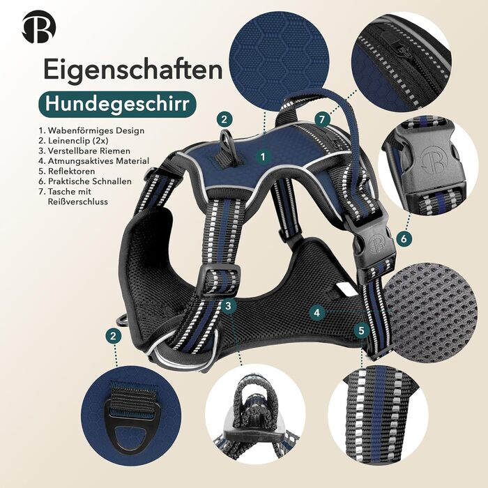 Шлейка для собак середніх порід Bluzelle з ручкою та кишенею для GPS-трекера, світловідбиваюча, зелена (XS, синій)