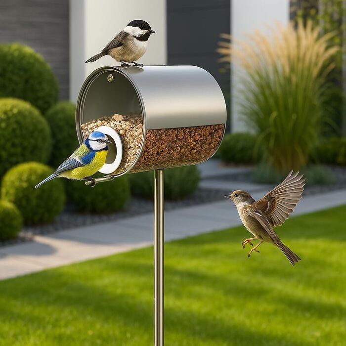 Годівниця для птахів MeLiTec з нержавіючої сталі, стояча, 150 см, 14x14 см