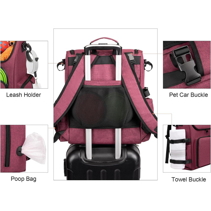 Модерна переноска для собак та котів Modoker, схвалена авіакомпаніями. Комплектація: органайзер, 2 контейнери для корму, 2 складні миски, плечовий ремінь (Рожевий)