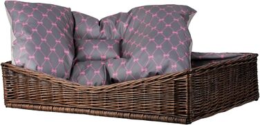 Корзина для собак та котів з плетеної лози, лежанка, 80x50 см, коричнево-сіра