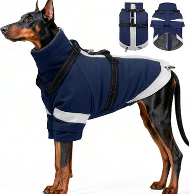 Зимовий теплий одяг для собак з інтегрованим шлейкою, рогатим коміром та рукавами, водовідштовхуючий, світловідбиваючий, для нічного часу, теплий одяг для цуценят на сніг та холодну погоду, Чихуахуа, Рожевий XS (Обхват грудей 35 см), Морський блакитний XX