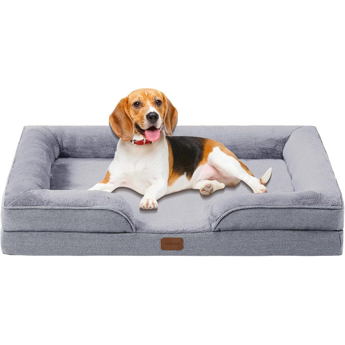 Ортопедичне ліжко для собак середніх та великих порід, 109x84x21 см, з високощільним шаром, знімний водонепроникний чохол, зручне, неслизьке (Світло-сірий, L)