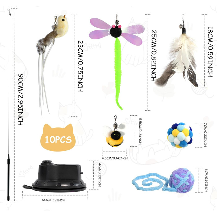 Інтерактивна іграшка для котів Hengsong: 2 шт. з дзвоном, пір'ям, м'ячиком. Розвиваюча іграшка для котів, кольорова, сучасна