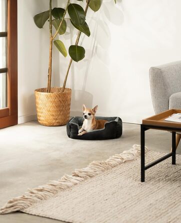 Килимок для собак Lionto з двостороннім подушкою та неслизьким дном, міцний лежак для домашніх тварин з глибоким входом, підходить для собак та котів будь-якого віку, 50x37 см, чорний/сірий, розмір 50 x 37 x 17 см