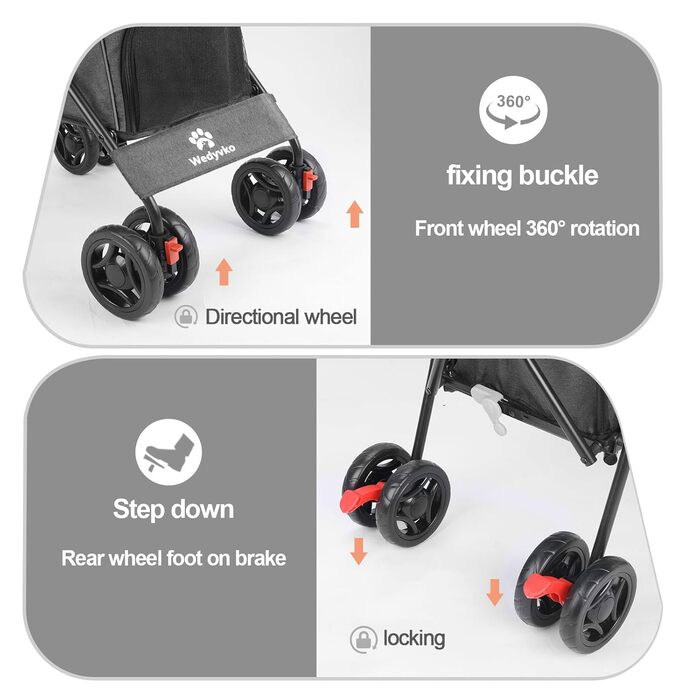 Візок для собак Wedyvko для маленьких собак, 10-9 кг, легкий, складаний, з кошиком для зберігання та тримачем для напоїв, чорний