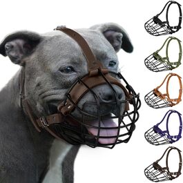 Дротяний намордник для собак Pitbull, Amstaff, Staffordshire Terrier, металевий, дихаючий, безпечний, з регульованими шкіряними ременями, проти укусу, жування та гавкання, фіолетовий