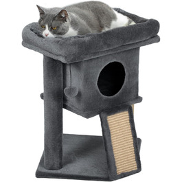 Дерев'яний кігтеточка PawHut для котів до 5 кг з гамаком, ігровим м'ячиком та гамаком, сірого кольору