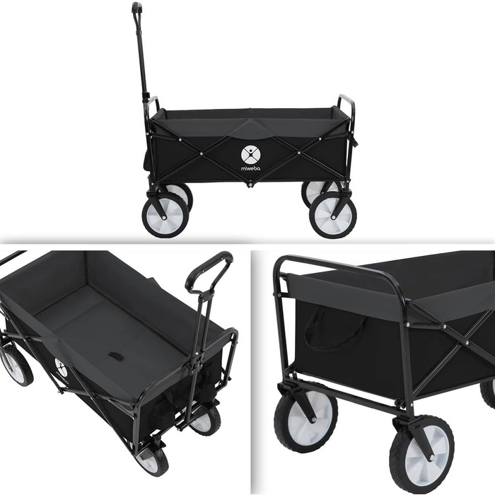 Складаний візок Miweba MB-35 | Вантажопідйомність 120 кг - для дітей, саду, пляжу | Чорний/Темно-сірий