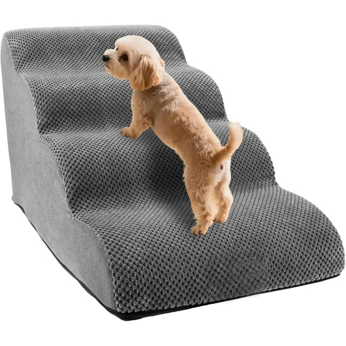 Сходинка для собак, ліжко, 5 сходинок, для маленьких собак, знімний чохол, неслизьке дно, для ліжка, дивану, авто (сірий, 4, L)