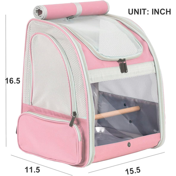 Транспортний бокс для папуг Orizzp з дерев'яною перекладиною та піддоном (рожевий)