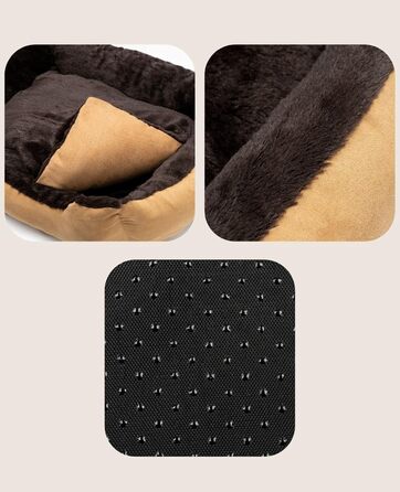 Килимок для собак Lionto з двостороннім подушкою та нековзною основою, міцний лежак для домашніх тварин з глибоким входом, підходить для собак та котів будь-якого віку, 50x37 см, м'який лежак для собак, (Д 90 x Ш 70 x В 20 см (з іменним нанесенням), бежев