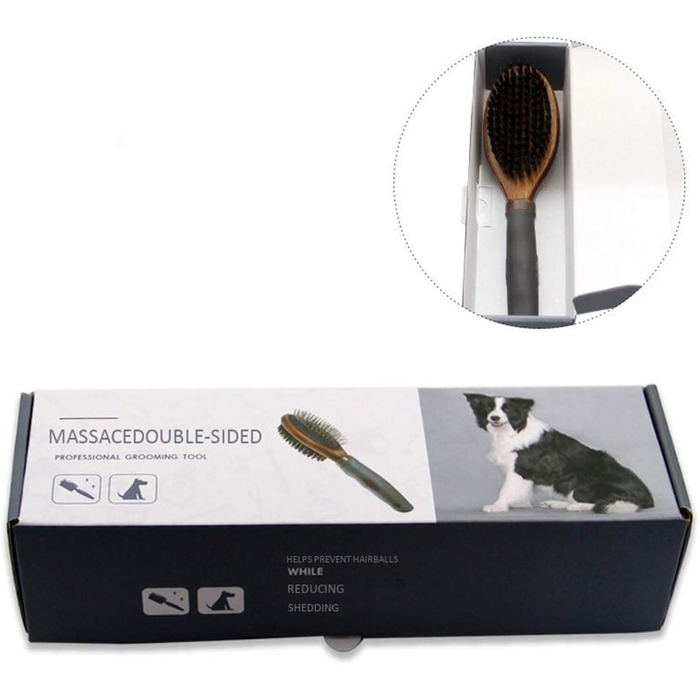 Гребінець для вичісування шерсті собак та котів, дерев'яний, двосторонній, для вичісування та масажу голови