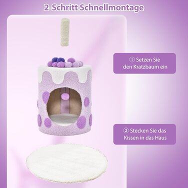 Котячий будиночок COSTWAY з когтеточкою, фіолетовий, 37x37x67 см