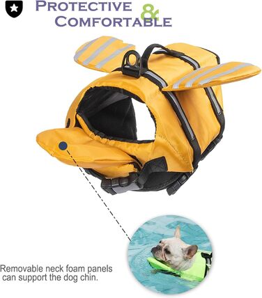 Рятувальний жилет для собак з плавниками, для собак з проблемним підборіддям, легкий та безпечний для водних видів спорту, з ручкою та світловідбиваючими елементами, для малих, середніх та великих собак (XL, жовтий)
