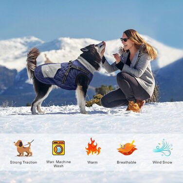Тепла куртка для собак Mosucoir, водонепроникна, світловідбиваюча, для зими, комфортна, для середніх та великих собак (Marineblau, XXL)