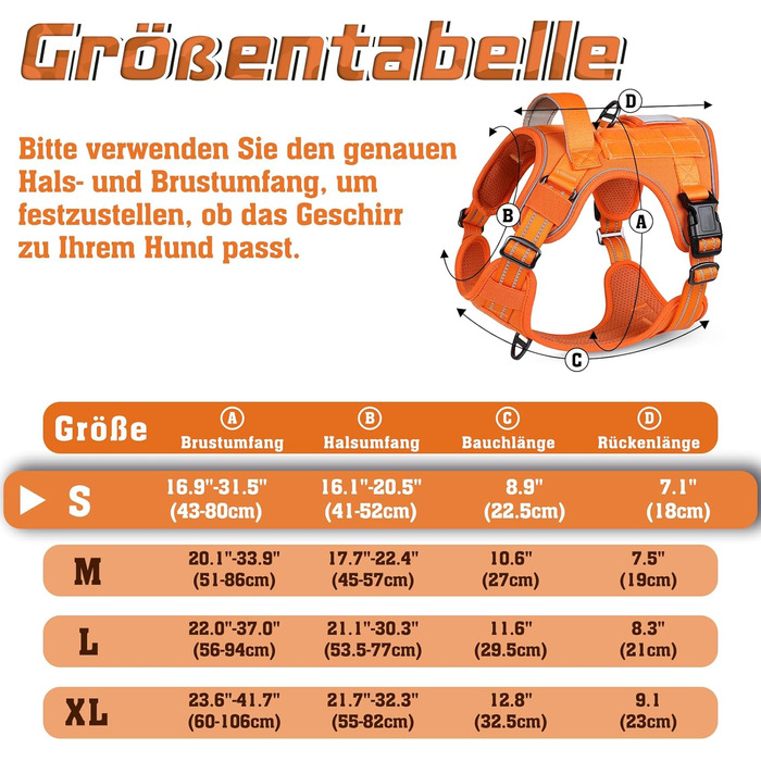 Нашийник для собак Rabbitgoo середнього розміру, анти-тяга, регульований з ручкою, міцний, тактичний, з металевими пряжками, для прогулянок (M, Оранжевий)
