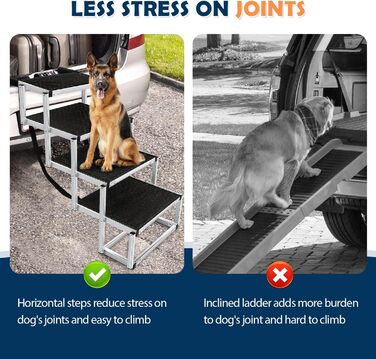 Сходинка для собак у машину: легка алюмінієва складана пандус для домашніх тварин з неслизькою поверхнею (4 сходинки)