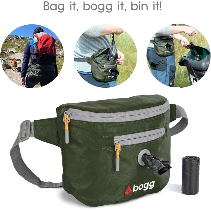 Універсальна сумка-переноска для собак BOGG з дозатором пакетів для вигулу та контейнером для відходів (Buster Green)