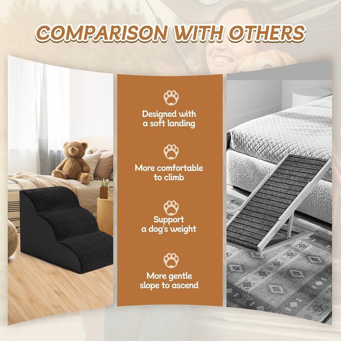 Сходинка для собак та котів ROMROL 3 сходинки - чорна, з неслизьким покриттям, з memory foam, для дому