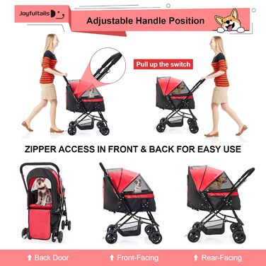 Складаний візок для собак та котів до 20 кг, червоний